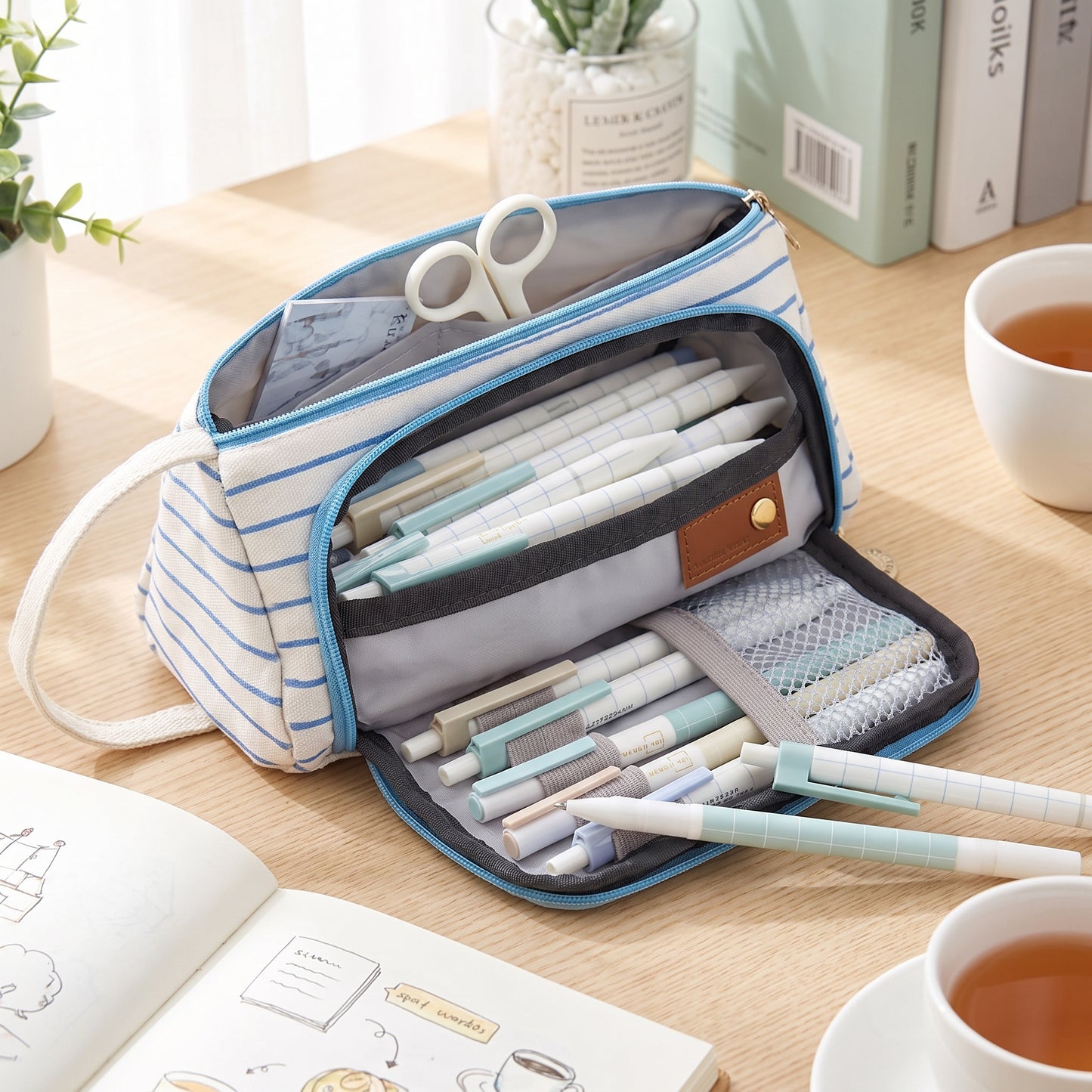 Pencil Case Pouch Fabric Stationery Organizer Large Capacity - hero