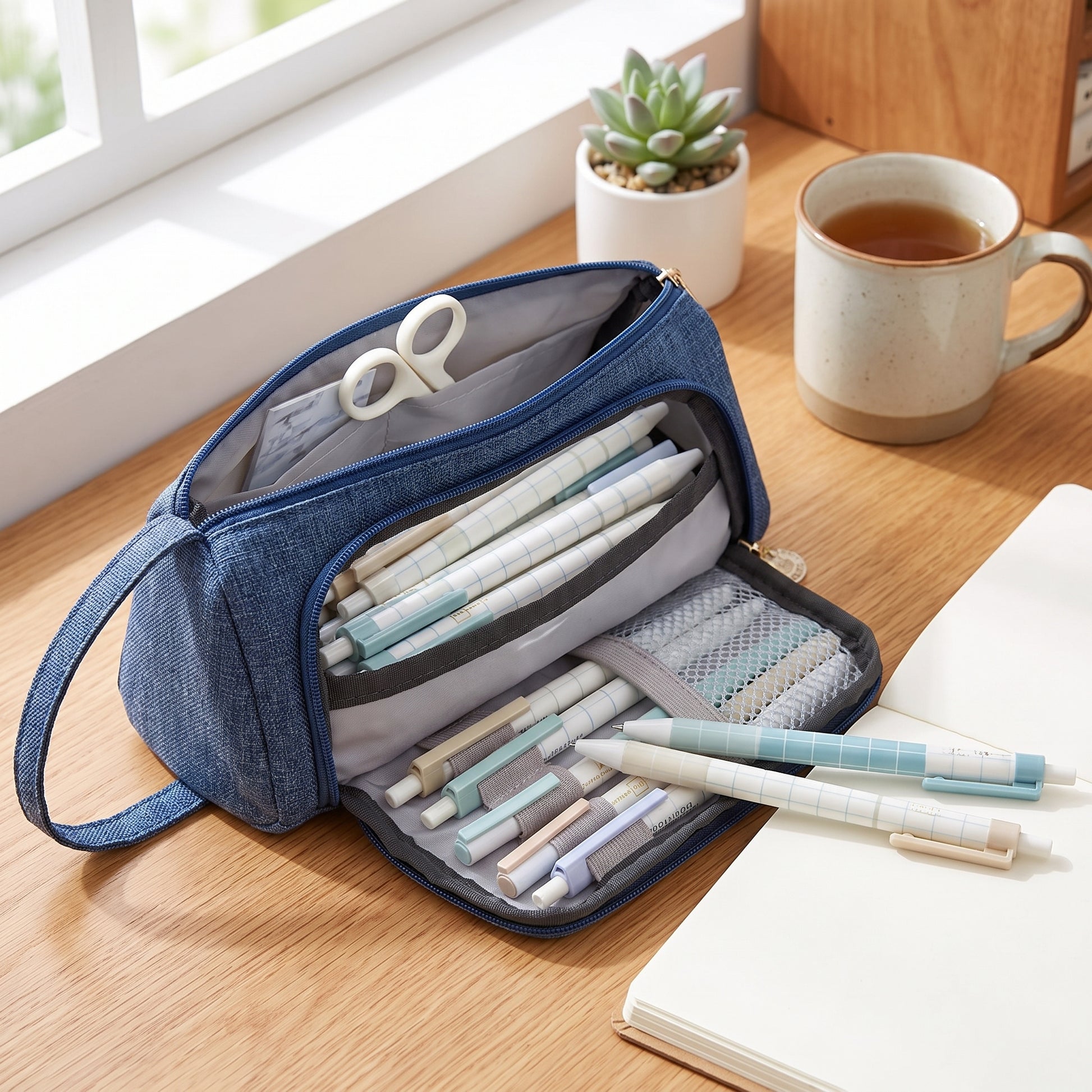 Pencil Case Pouch Fabric Stationery Organizer Large Capacity - hero