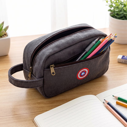 Pencil Case Superhero Pouch Canvas Organizer Zippered Design - in-use