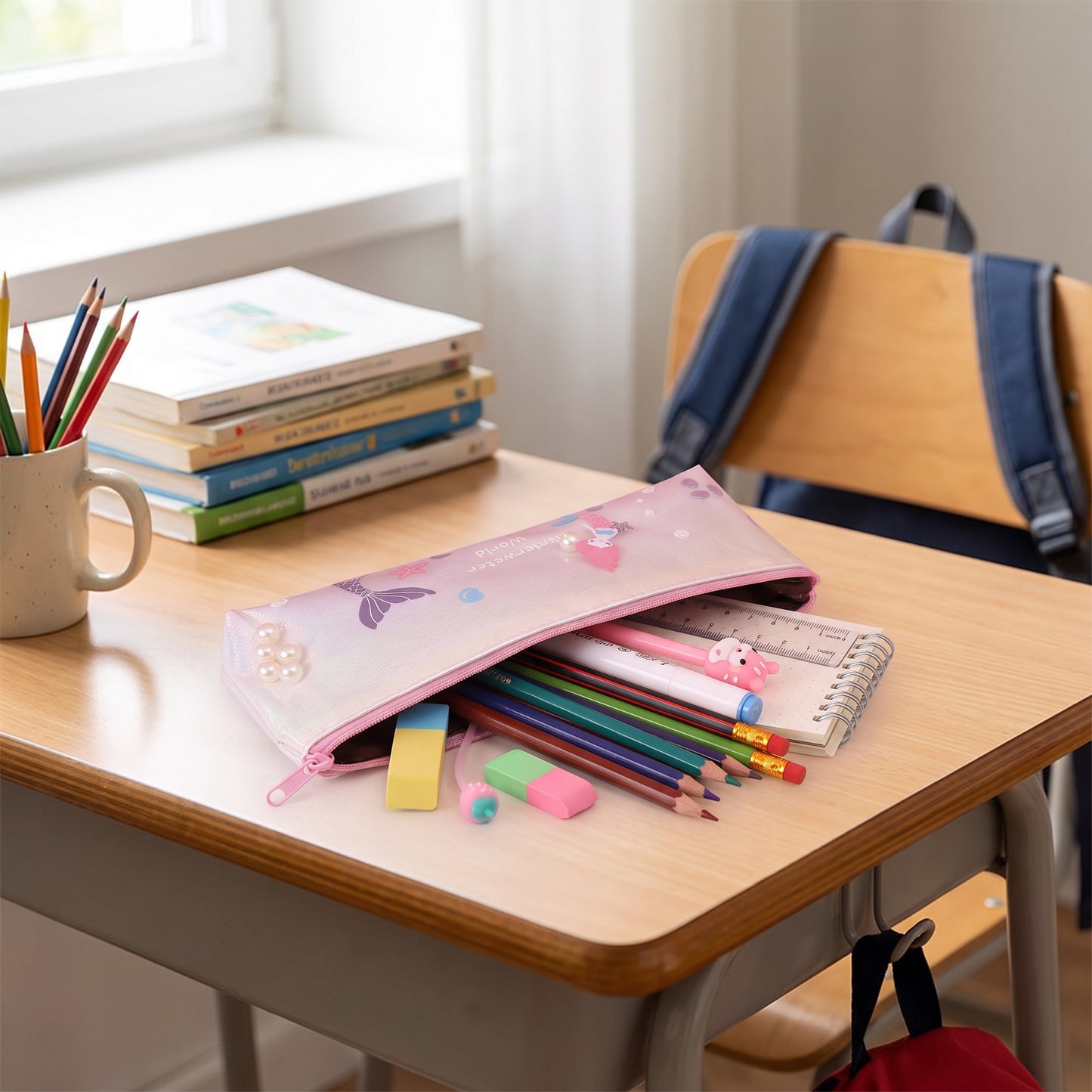 Pencil Case Pouch Iridescent Stationery Organizer Zippered - in-use