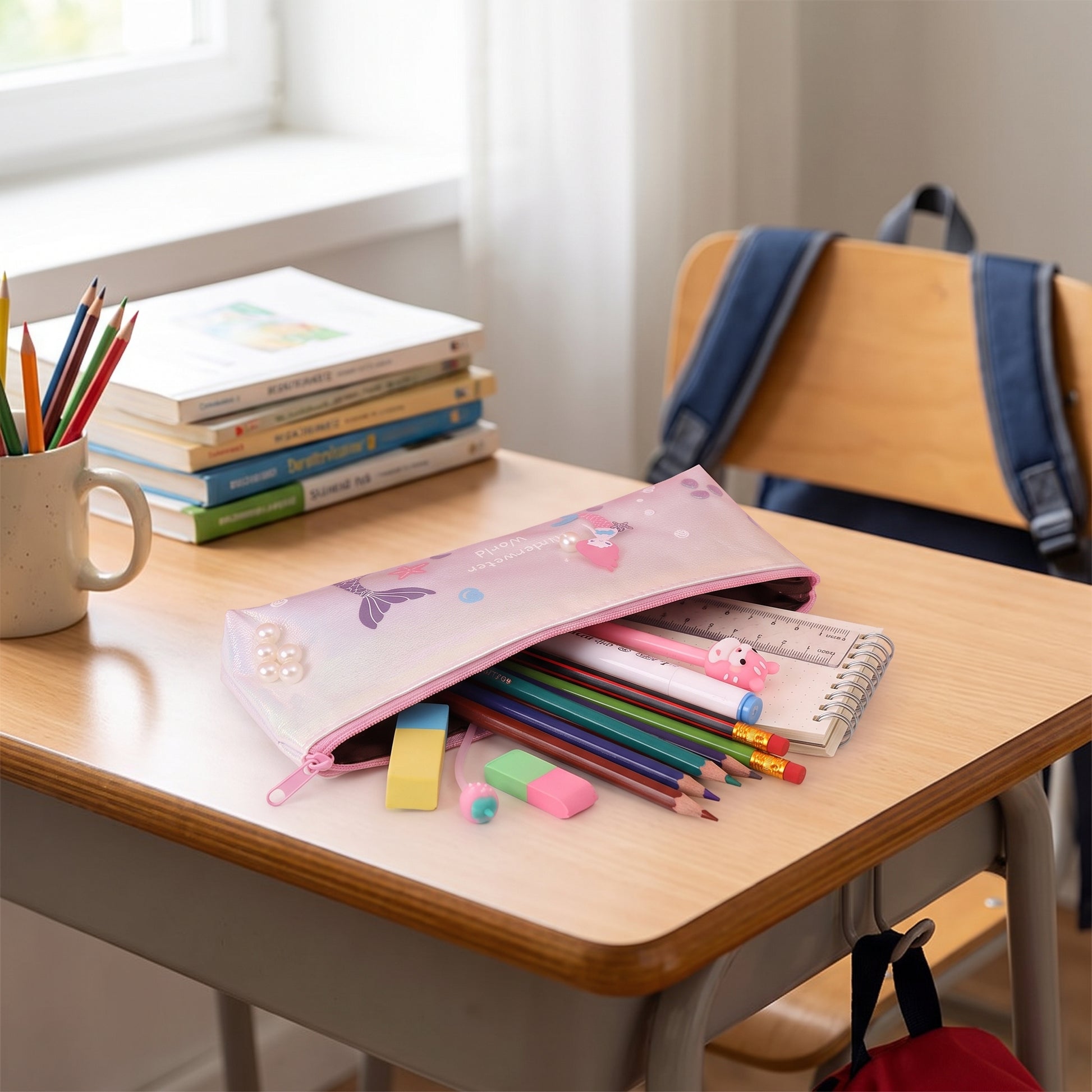 Pencil Case Pouch Iridescent Stationery Organizer Zippered - in-use