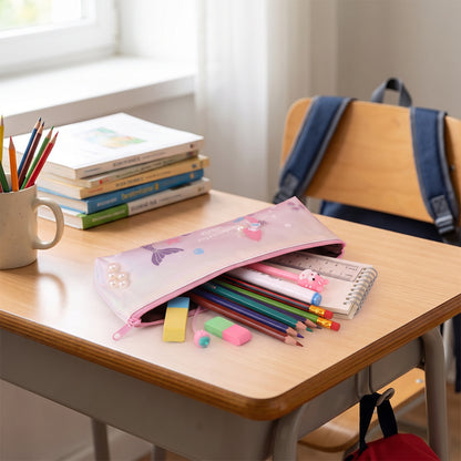 Pencil Case Pouch Iridescent Stationery Organizer Zippered - in-use