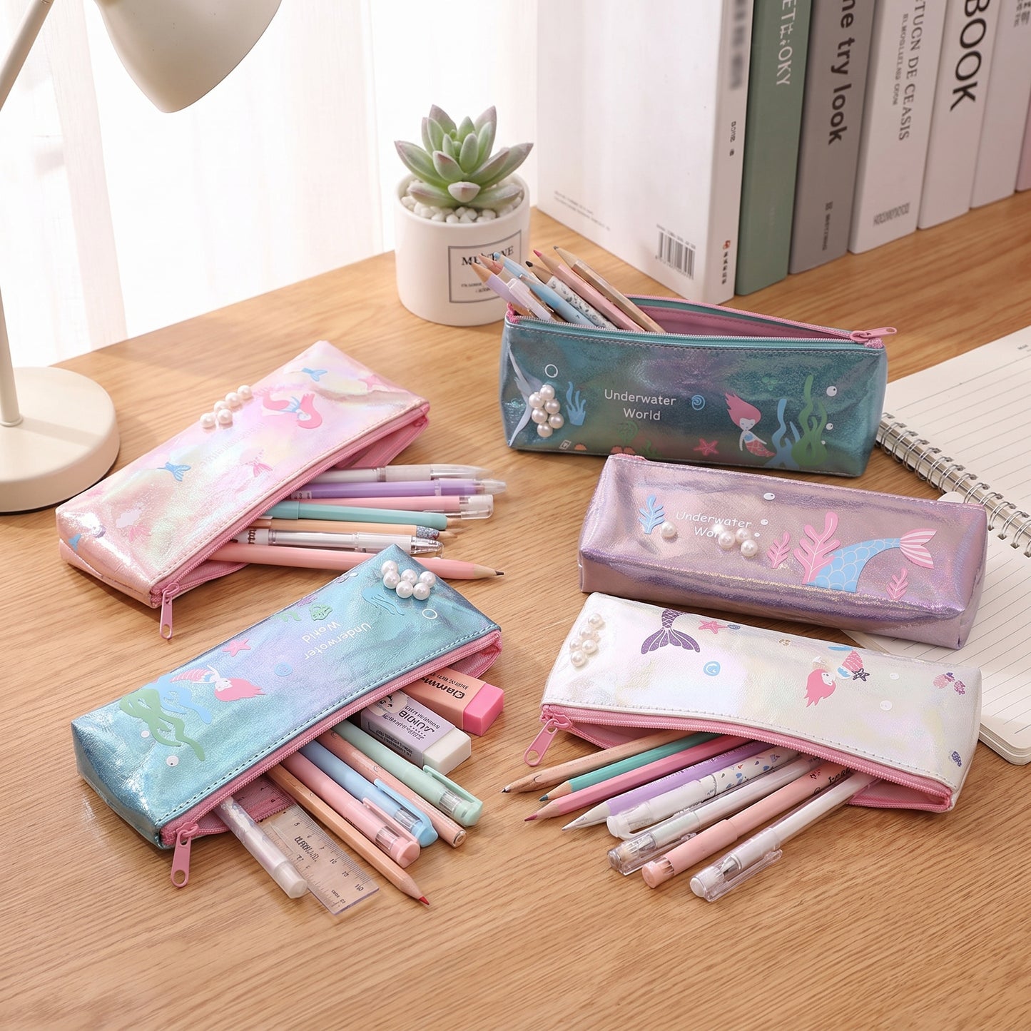 Pencil Case Pouch Iridescent Stationery Organizer Zippered - in-use