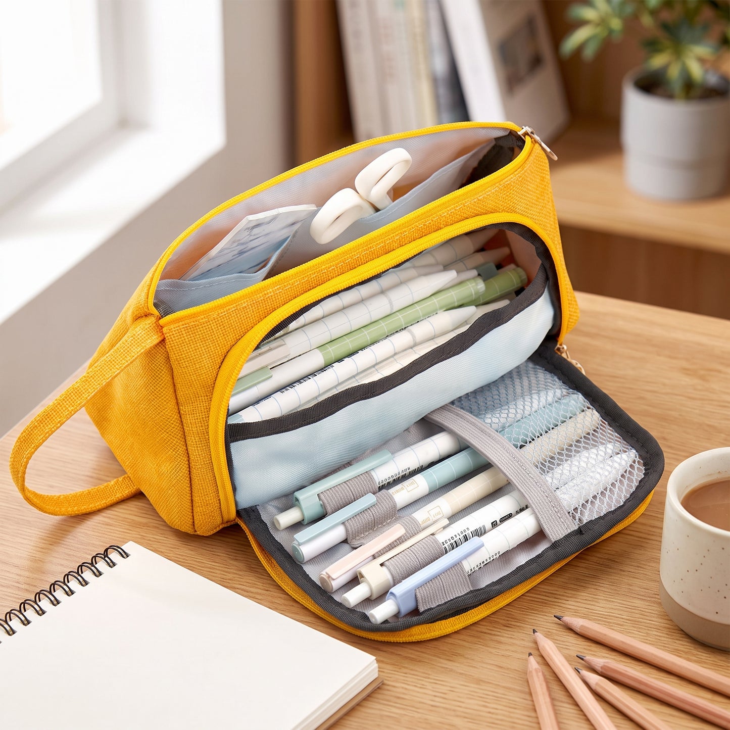Pencil Case Pouch Fabric Stationery Organizer Large Capacity - in-use