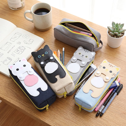 Pencil Case Pouch Cute Cat Canvas Stationery Organizer - in-use