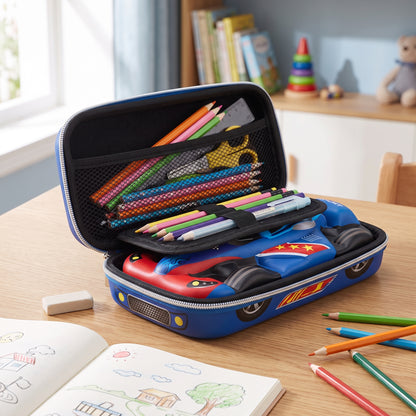 Pencil Case Race Car 3D Molded Large Capacity Stationery Organizer - in-use