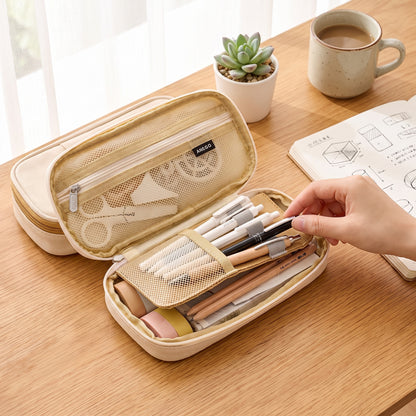 Pencil Case Pouch Multi-Compartment Stationery Organizer Fabric - in-use