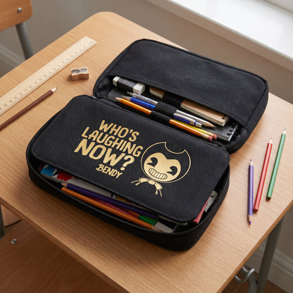 Pencil Case Pouch Black Fabric Large Capacity Organizer Pen Bag - in-use