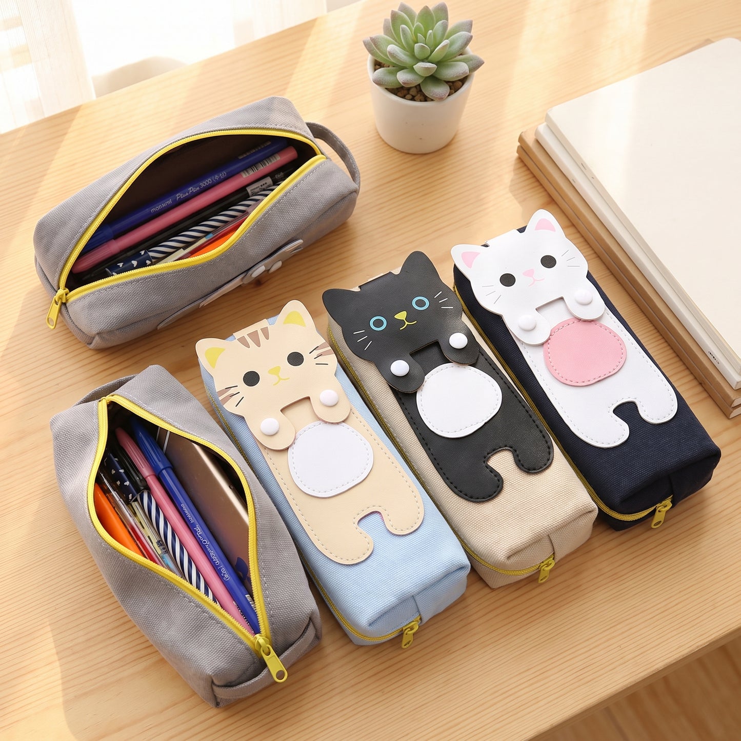 Pencil Case Pouch Cute Cat Canvas Stationery Organizer - in-use