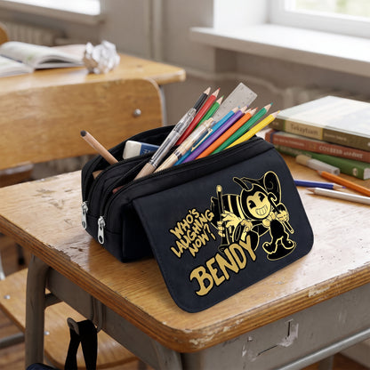 Pencil Case Pouch Black Fabric Large Capacity Organizer Pen Bag - in-use