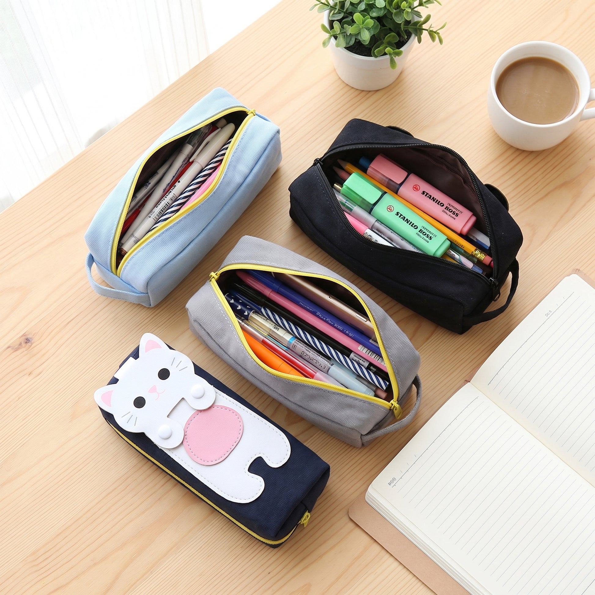 Pencil Case Pouch Cute Cat Canvas Stationery Organizer - in-use