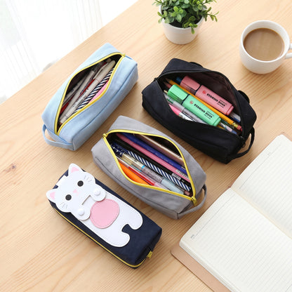 Pencil Case Pouch Cute Cat Canvas Stationery Organizer - in-use