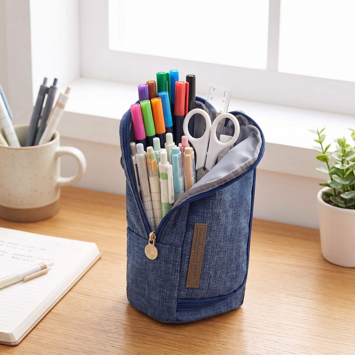 Pencil Case Pouch Fabric Stationery Organizer Large Capacity - in-use