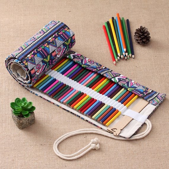 Pencil Case Pencil Holder Canvas Material Roll Up Pencil Roll - Image 1