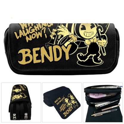 Pencil Case Pouch Black Fabric Large Capacity Organizer Pen Bag - Image 1
