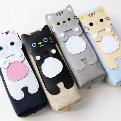 Pencil Case Pouch Cute Cat Canvas Stationery Organizer - Image 1