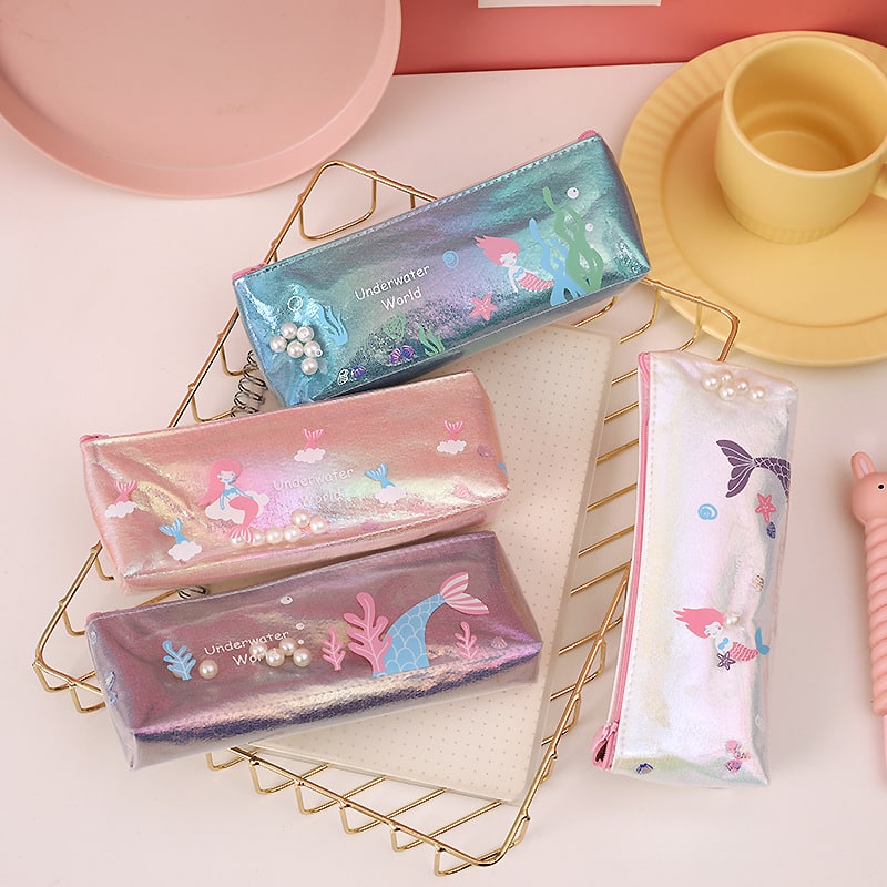 Pencil Case Pouch Iridescent Stationery Organizer Zippered - Image 2
