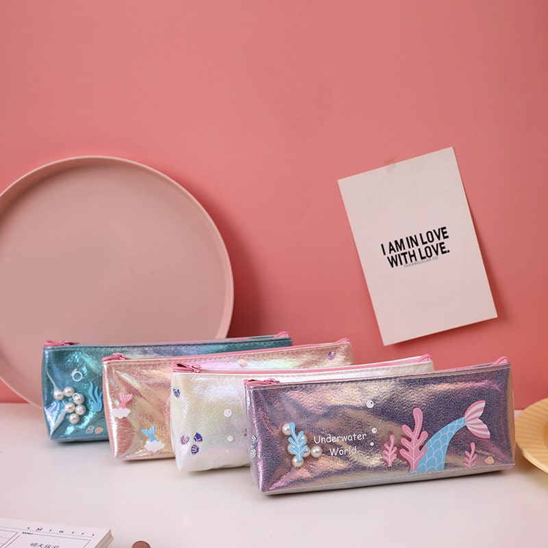 Pencil Case Pouch Iridescent Stationery Organizer Zippered - Image 4