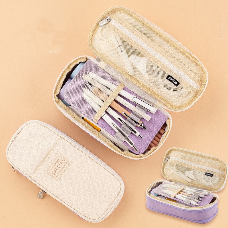 Pencil Case Pouch Multi-Compartment Stationery Organizer Fabric - Image 7
