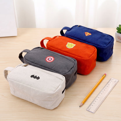 Pencil Case Superhero Pouch Canvas Organizer Zippered Design - scale