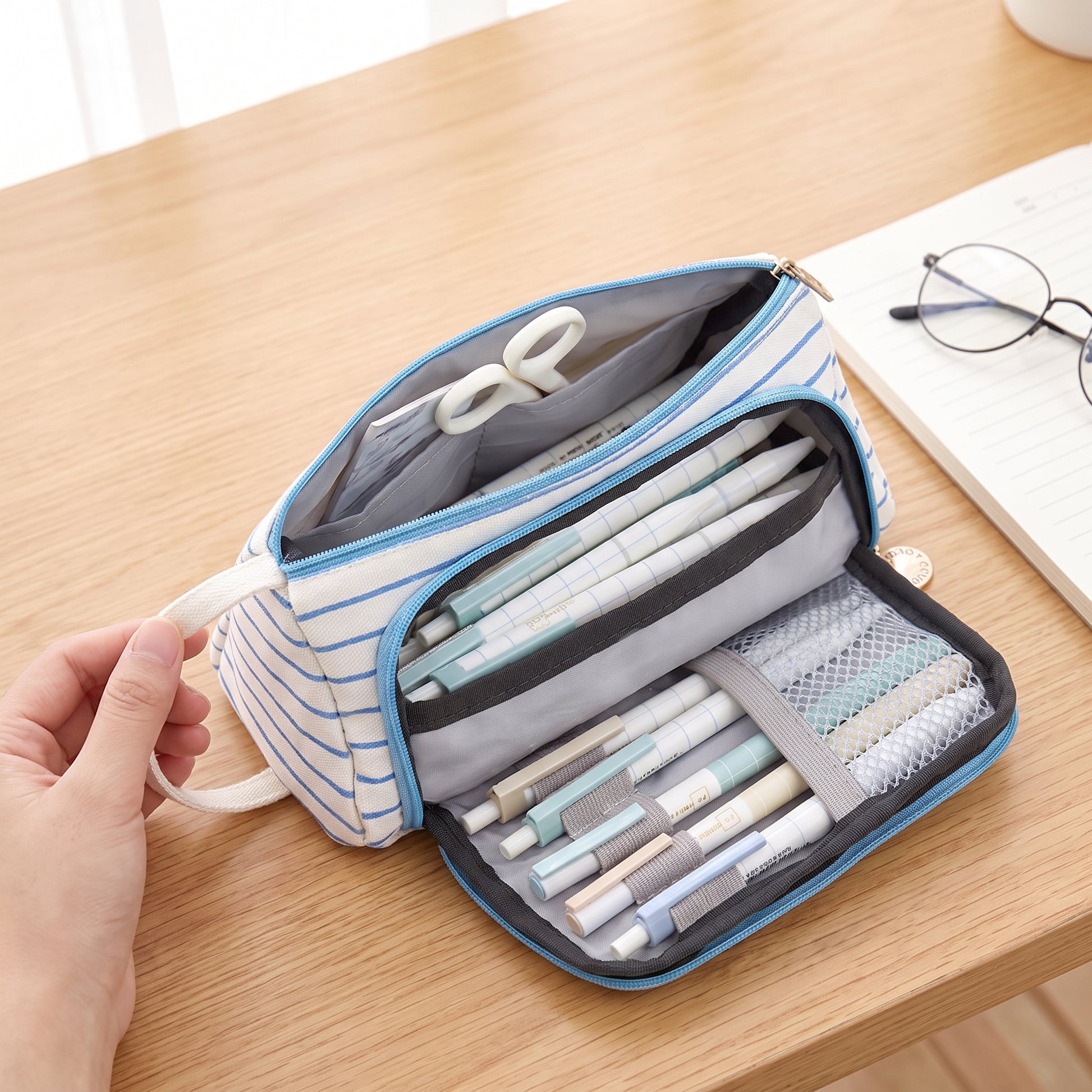 Pencil Case Pouch Fabric Stationery Organizer Large Capacity - scale