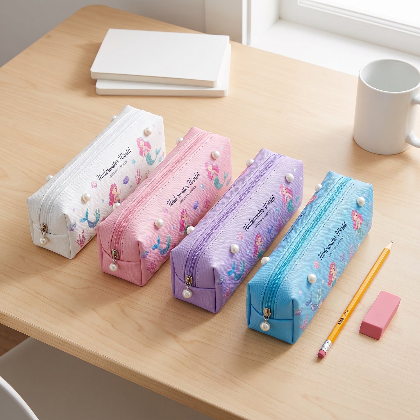 Pencil Case Pouch Iridescent Stationery Organizer Zippered - scale
