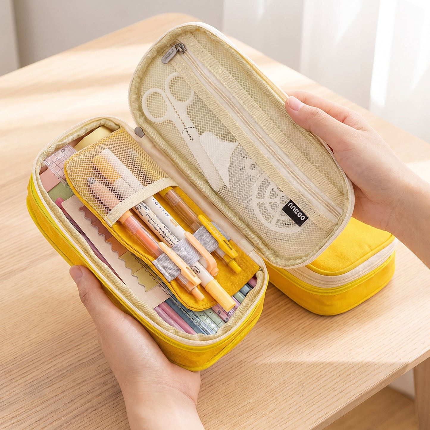 Pencil Case Pouch Multi-Compartment Stationery Organizer Fabric - scale