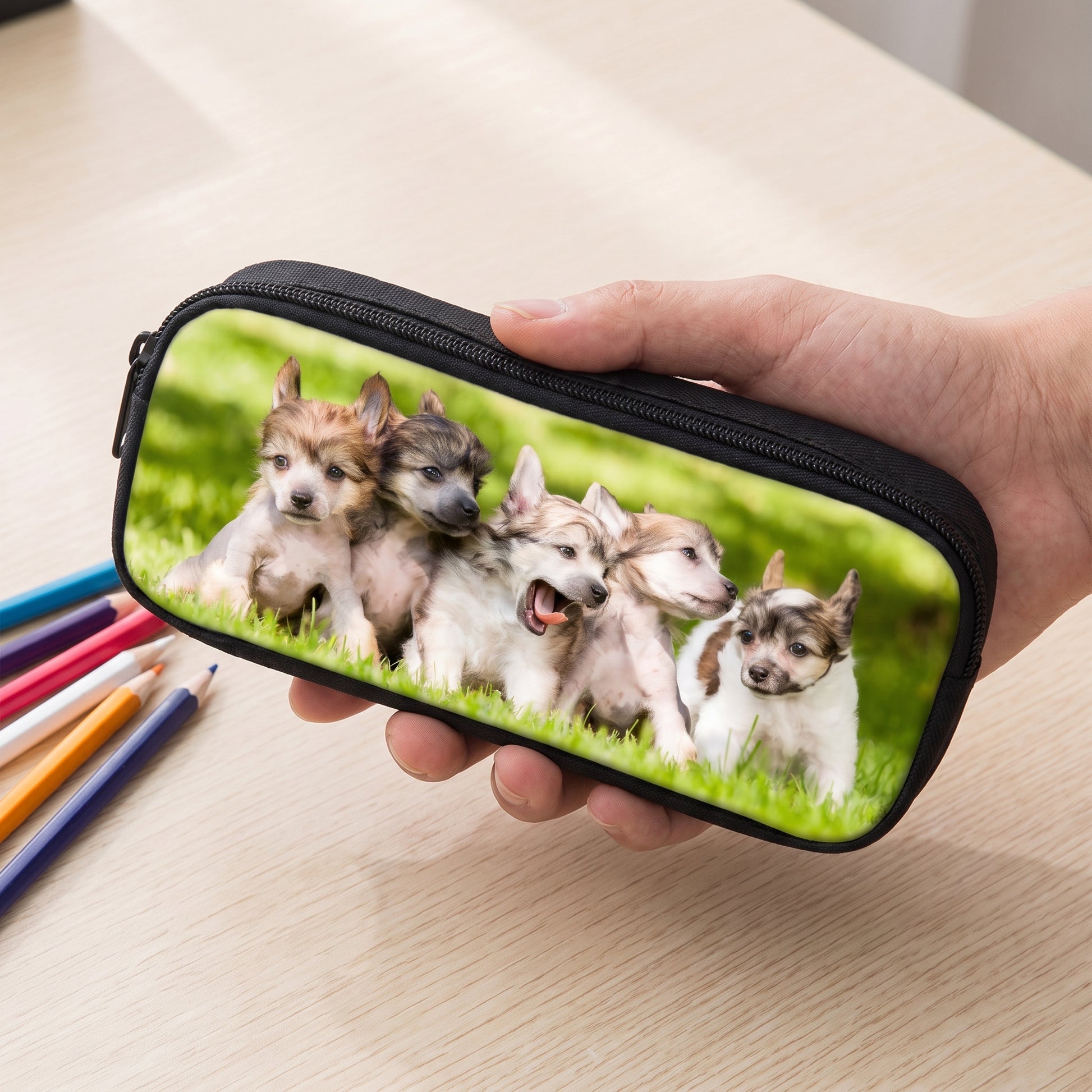 Pencil Case Pouch Black Zippered Stationery Organizer Designs - scale