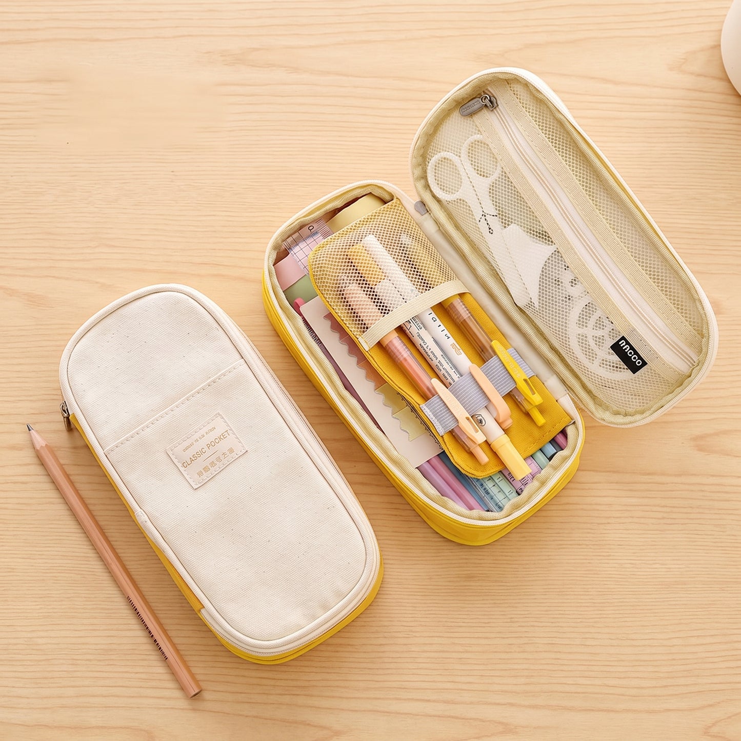 Pencil Case Pouch Multi-Compartment Stationery Organizer Fabric - scale