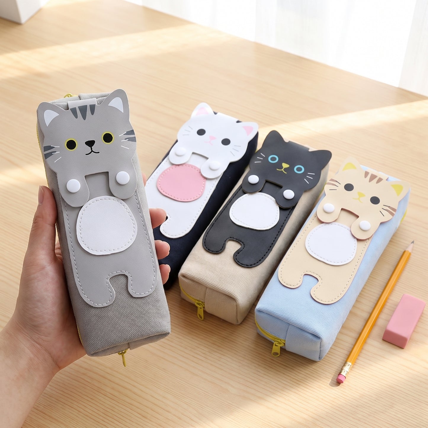 Pencil Case Pouch Cute Cat Canvas Stationery Organizer - scale