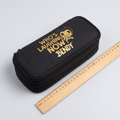 Pencil Case Pouch Black Fabric Large Capacity Organizer Pen Bag - scale