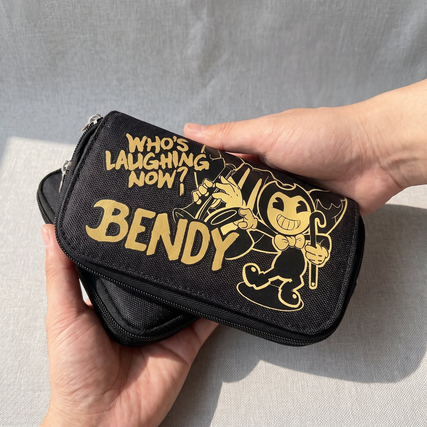 Pencil Case Pouch Black Fabric Large Capacity Organizer Pen Bag - scale