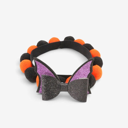 Pet Collar Halloween Adjustable Black Orange Glitter Pom Accents Buckle Design - Image 1
