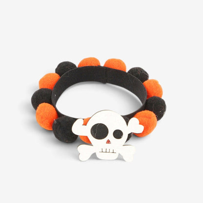 Pet Collar Halloween Adjustable Black Orange Glitter Pom Accents Buckle Design - Image 2