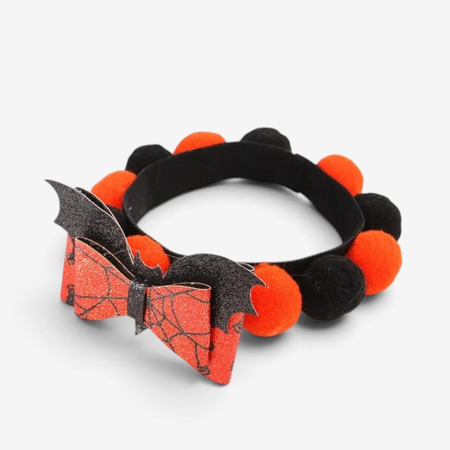 Pet Collar Halloween Adjustable Black Orange Glitter Pom Accents Buckle Design - Image 6