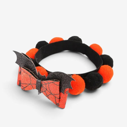 Pet Collar Halloween Adjustable Black Orange Glitter Pom Accents Buckle Design - Image 6