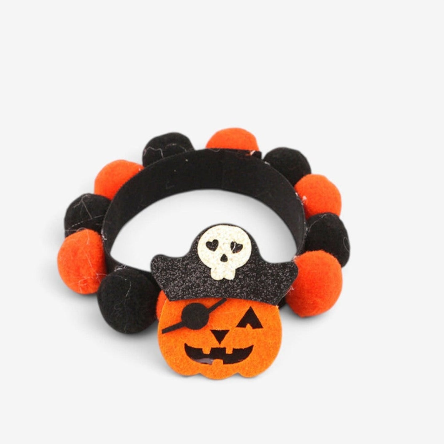 Pet Collar Halloween Adjustable Black Orange Glitter Pom Accents Buckle Design - Image 5
