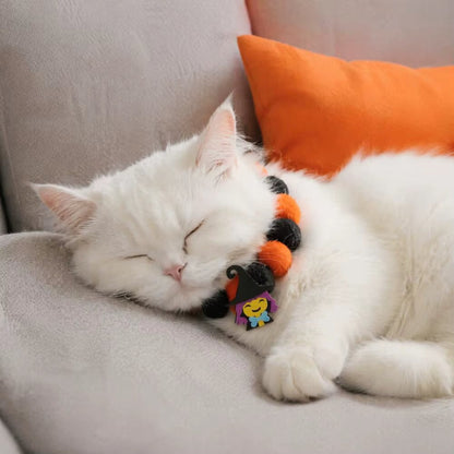 Pet Collar Halloween Adjustable Black Orange Glitter Pom Accents Buckle Design - Image 9