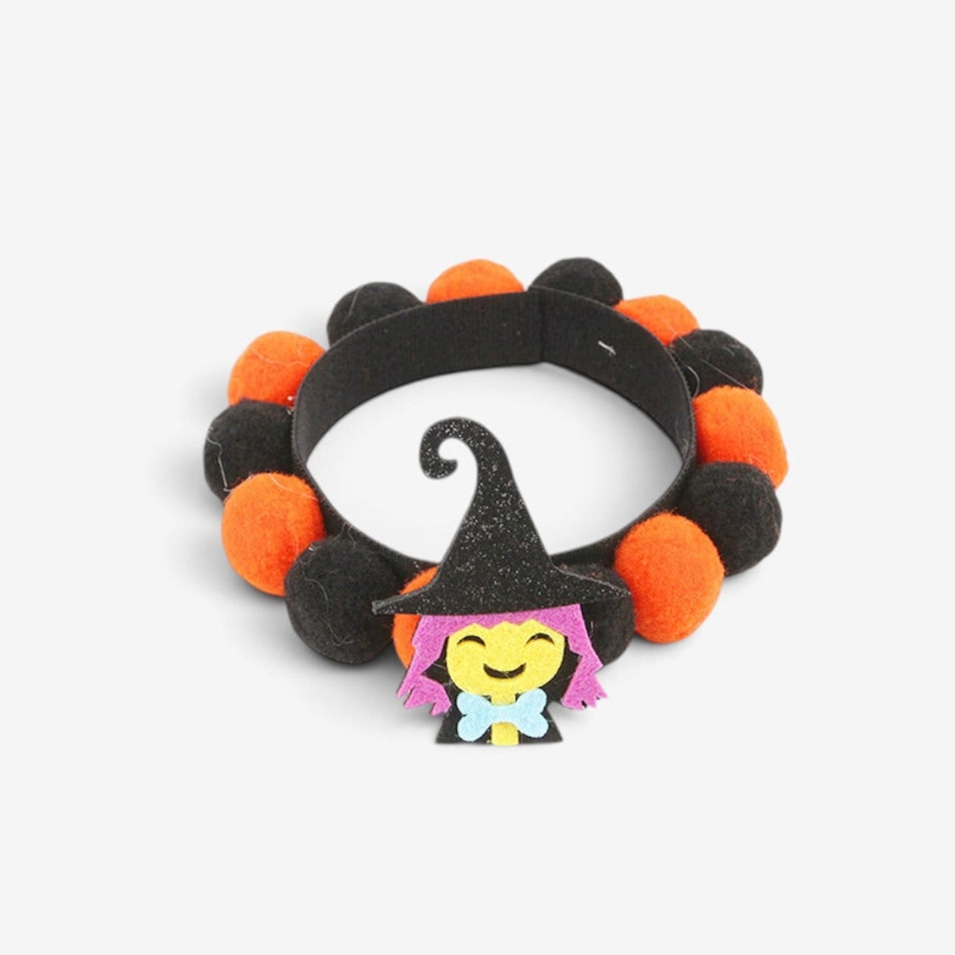 Pet Collar Halloween Adjustable Black Orange Glitter Pom Accents Buckle Design - Image 4