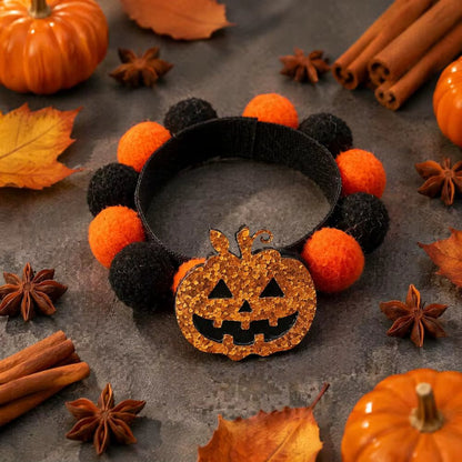 Pet Collar Halloween Adjustable Black Orange Glitter Pom Accents Buckle Design - Image 7