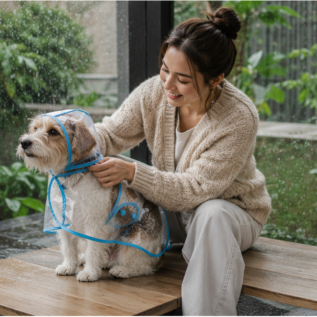 Pet Raincoat Dog Rain Jacket With Hood Transparent Snap Closure Rainwear - Image 10