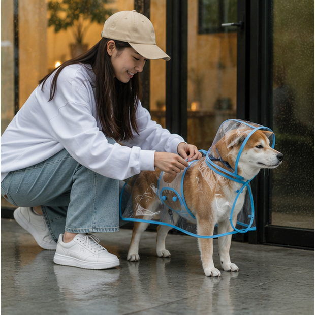 Pet Raincoat Dog Rain Jacket With Hood Transparent Snap Closure Rainwear - Image 13