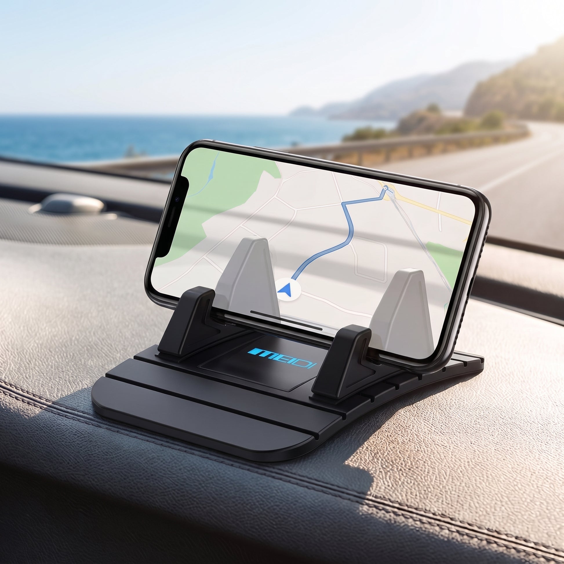 Car Phone Holder Stand Dashboard Non-Slip Silicone Black - Image 1