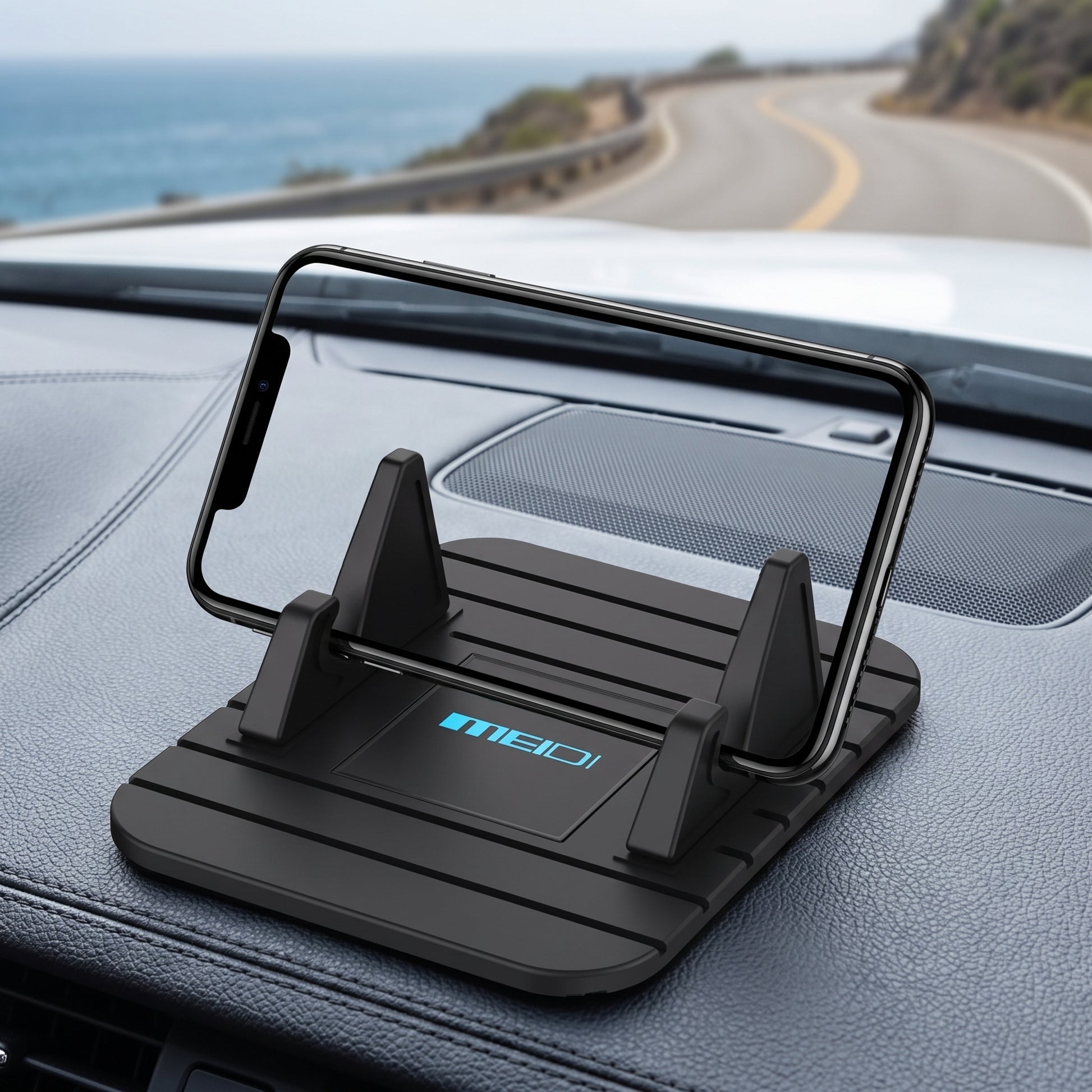 Car Phone Holder Stand Dashboard Non-Slip Silicone Black - in-use