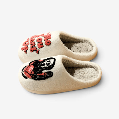 Plush House Slippers Comfortable Home Cream Embroidered Ghost-mask Killer - Image 1