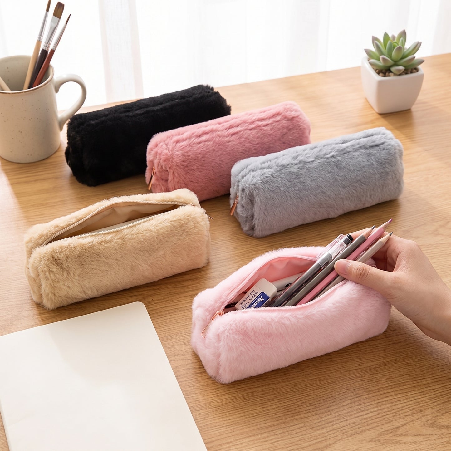 Pencil Case Pouch Cute Plush Soft Zippered Material - hero