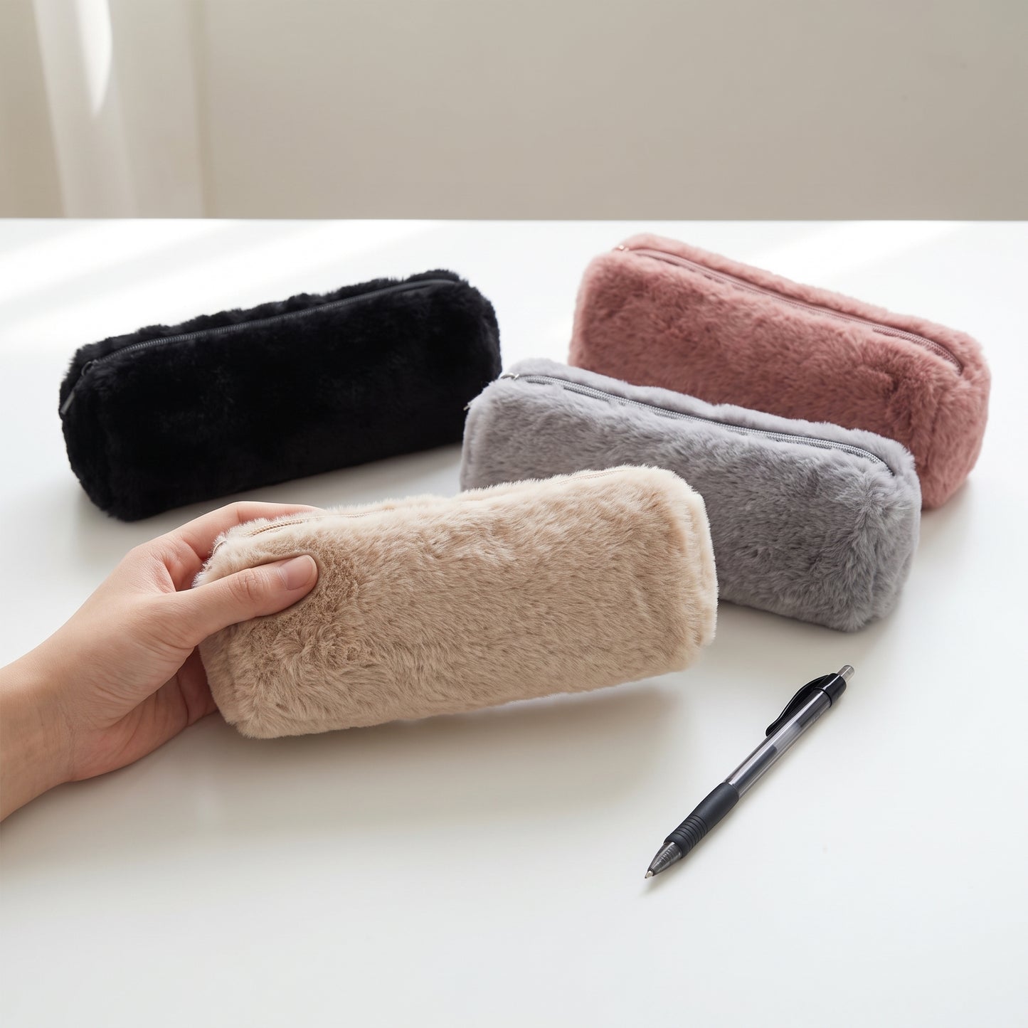 Pencil Case Pouch Cute Plush Soft Zippered Material - scale