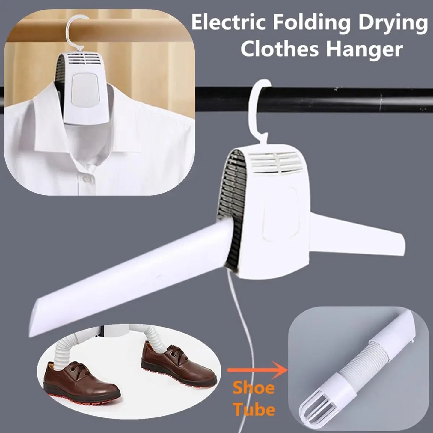 Portable Outdoor Travel Mini Folding Electric Clothes Drying Hanger With Shoe Tube - Image 1