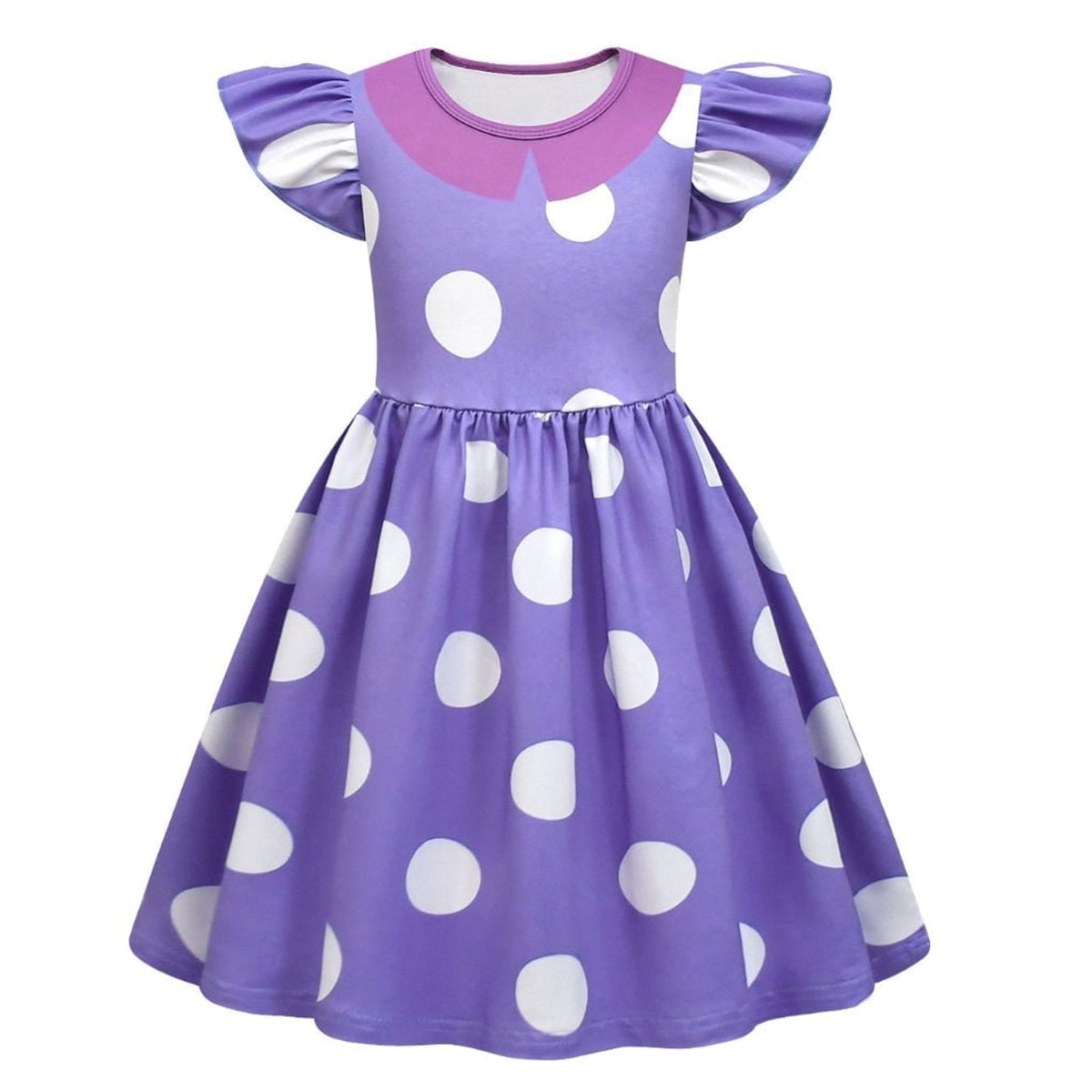 Princess Purple Polka Dot A-Line Flutter Sleeves Kids - Image 3