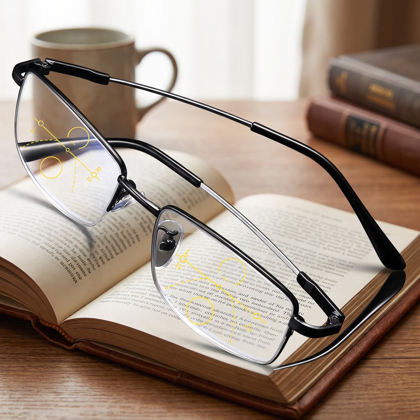 Reading Glasses Progressive Multifocal Semi-Rimless Titanium Frame - in-use